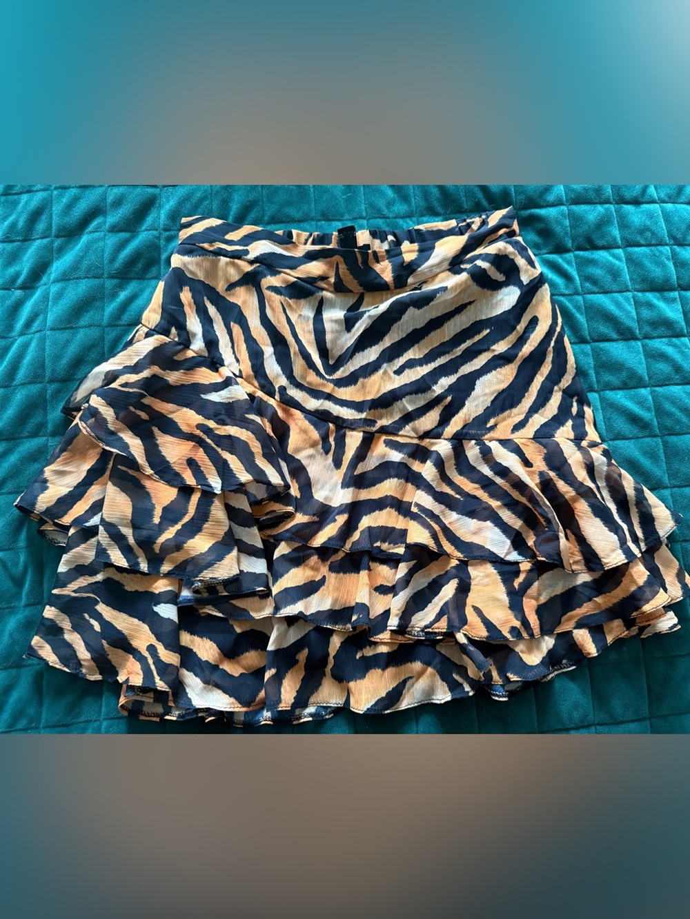 River Island Beige and Navy Zebra-Print Ruffle Mini Skirt
